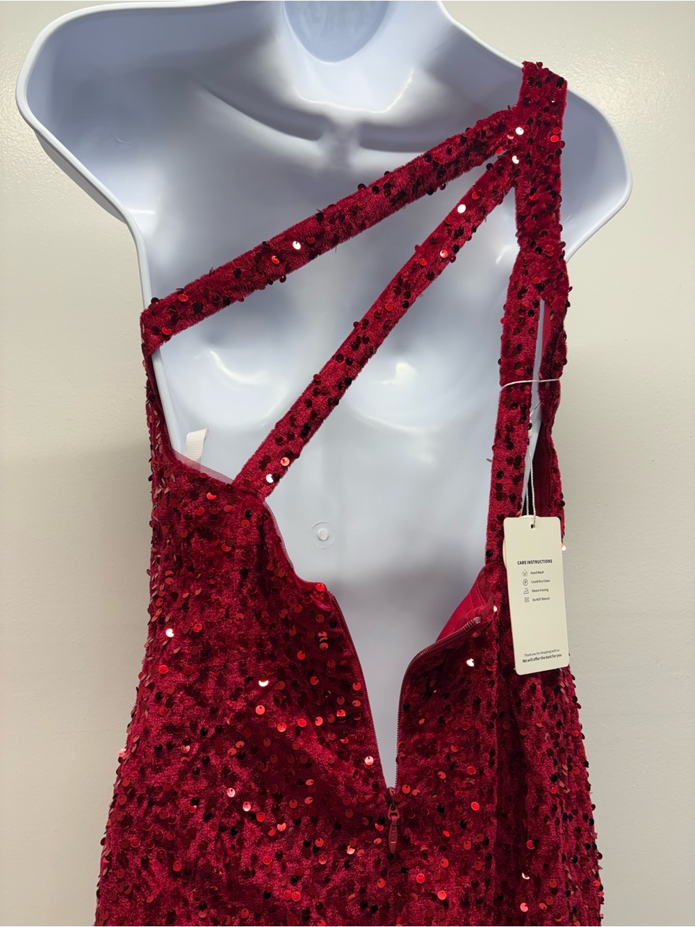 Red One-Shoulder Sequin Party mini Dress size 4 (small)asymmetrical straps new - Picture 7 of 9